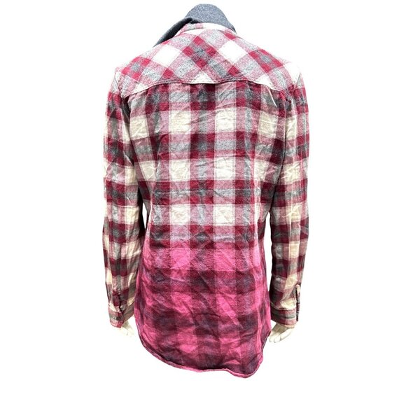 Empyre Hooded Plaid Flannel Shirt Jacket Burgundy Gray Ombre Hoodie Skate Street - Picture 5 of 11